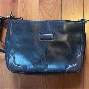 Tignanello Black and Brown Leather Shoulder Bag with Adjustable Strap